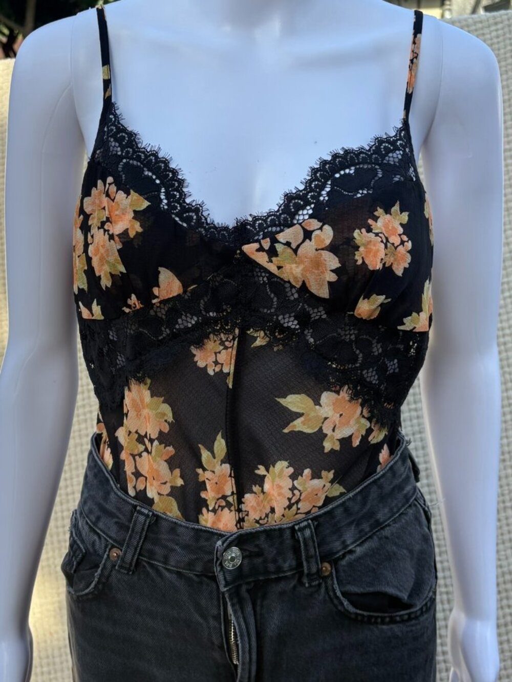 Free People Body Suit Mesh Floral Lace ( L)